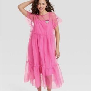 Elegant Pink Women's Casual Dress with Rainbow Heart